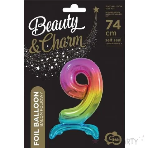 balon foliowy cyfra 9 stojaca teczowy godan 29 dgt