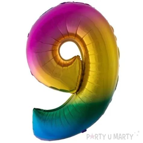 balon foliowy cyfra 9 teczowy funny fashion 40 dgt