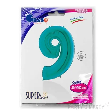 balon foliowy cyfra 9 turkusowy grabo 40 dgt