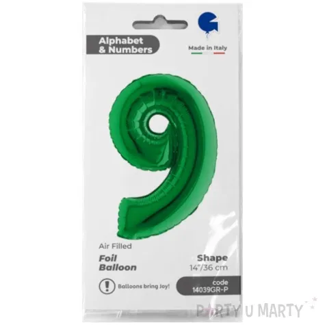balon foliowy cyfra 9 zielone grabo 14 dgt