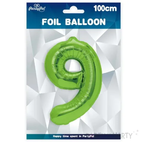 balon foliowy cyfra 9 zielone jabluszko partypal 39 dgt