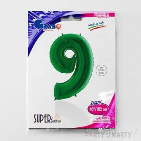 balon foliowy cyfra 9 zielony grabo 40 dgt