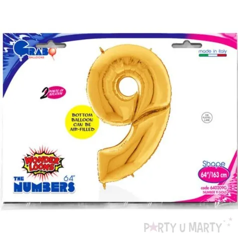 balon foliowy cyfra 9 zloty grabo 64 dgt