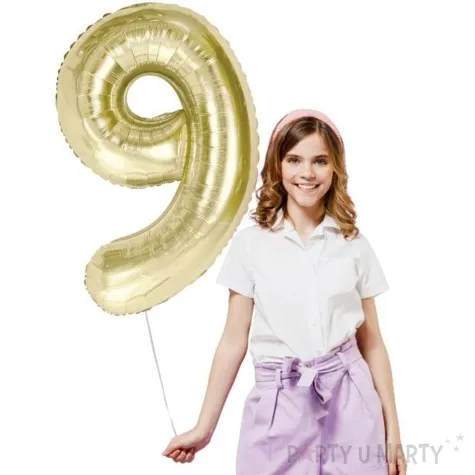 balon foliowy cyfra 9 zloty jasny godan 33 dgt