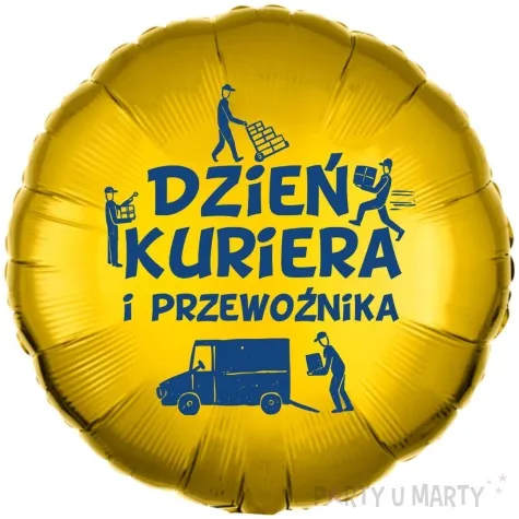 balon foliowy dzien kuriera i przewoznika niebiesko zloty 18 rnd