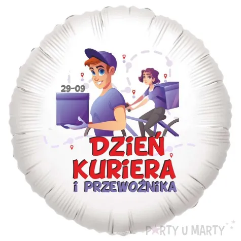 balon foliowy dzien kuriera i przewoznika w parze bialy 18 rnd