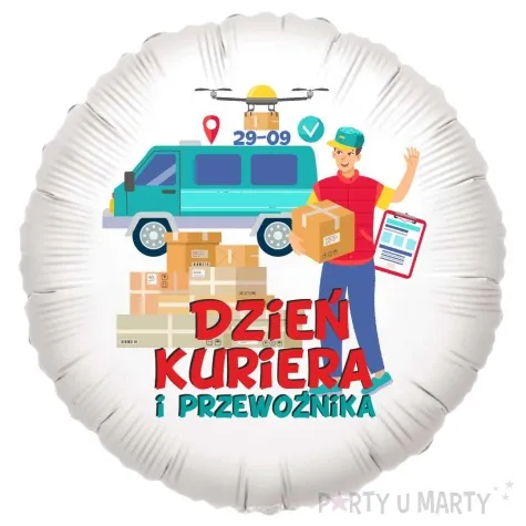 balon foliowy dzien kuriera i przewoznika z autem bialy 18 rnd
