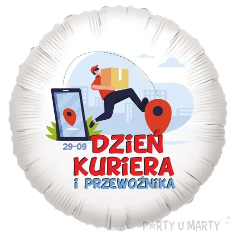 balon foliowy dzien kuriera i przewoznika z paczka bialy 18 rnd