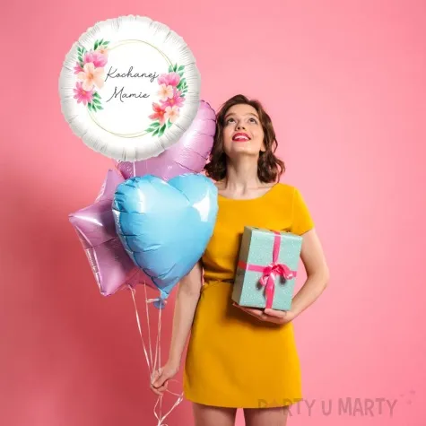 balon foliowy dzien matki kwiaty kochanej mamie bialy 18 rnd