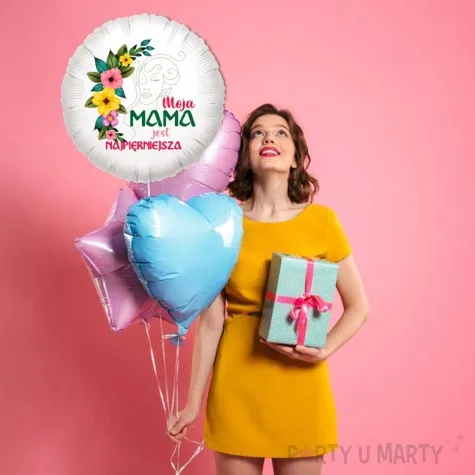 balon foliowy dzien matki mama najpiekniejsza bialy 18 rnd