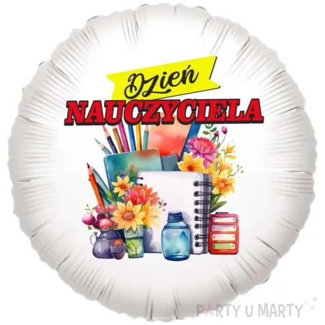 balon foliowy dzien nauczyciela kwiaty bialy 18 rnd