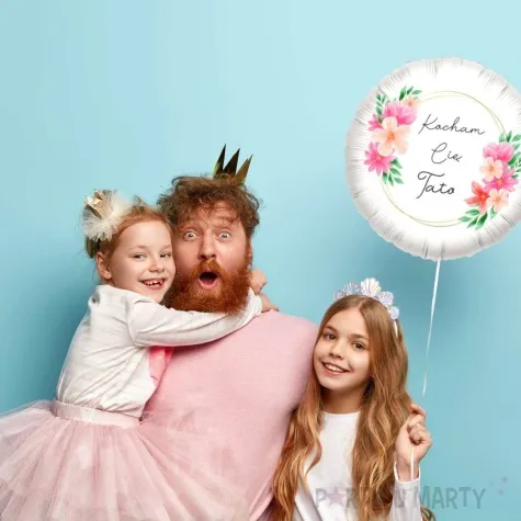 balon foliowy dzien ojca kwiaty kocham cie tato bialy 18 rnd