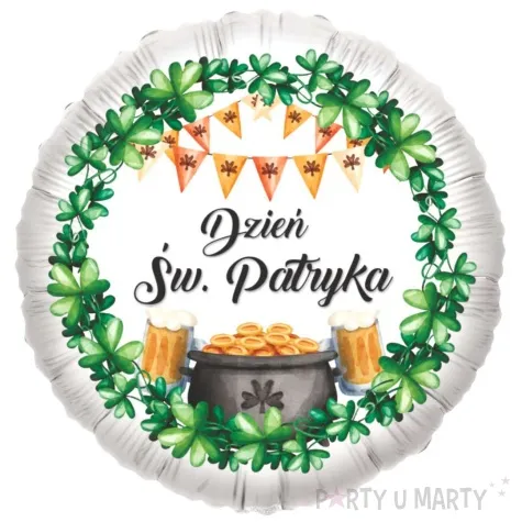 balon foliowy dzien sw patryka zloto bialy 18 rnd