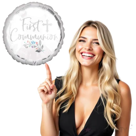 balon foliowy first communion dekoracja na komunie swieta bialy 18 rnd