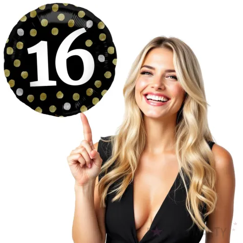 balon foliowy glossy 16 urodziny czarny folat 17 rnd