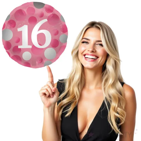 balon foliowy glossy 16 urodziny rozowy folat 18 rnd