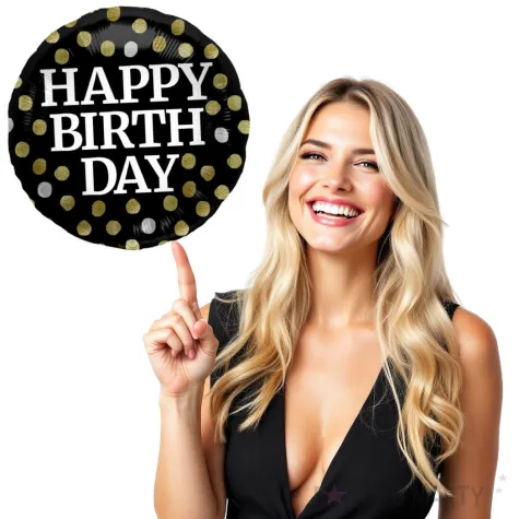 balon foliowy glossy happy birthday czarny folat 17 rnd