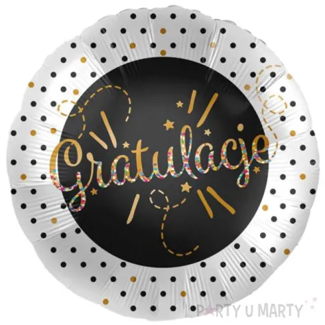 balon foliowy gratulacje bialo zloto czarny premioloon 17 rnd