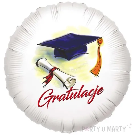 balon foliowy gratulacje biret i dyplom bialy 18 rnd