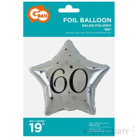 balon foliowy gwiazda 60 srebrny godan 19 str