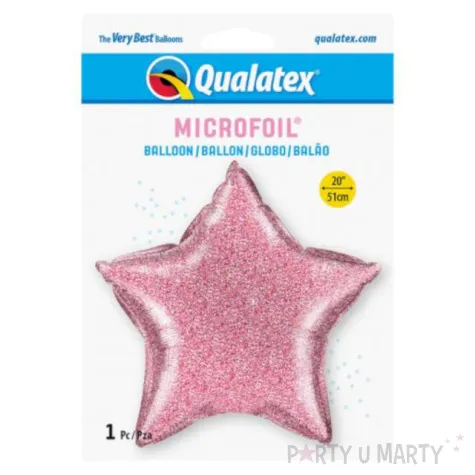 balon foliowy gwiazda brokatowa grafika rozowy qualatex 20 str