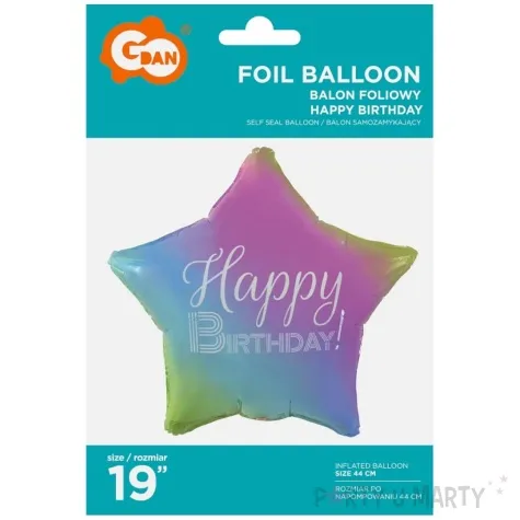 balon foliowy gwiazda happy birthday gradient zloty godan 19 str