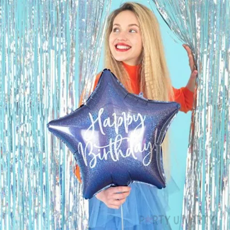 balon foliowy gwiazda happy birthday niebieski partydeco 18 5 str