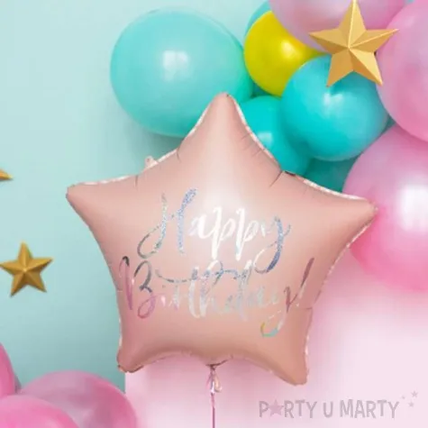 balon foliowy gwiazda happy birthday rozowy partydeco 18 5 str