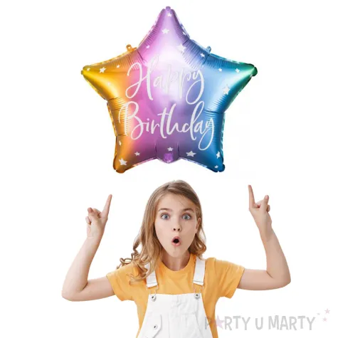 balon foliowy gwiazda happy birthday teczowy partydeco 18 5 str