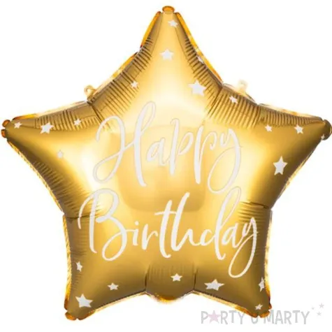 balon foliowy gwiazda happy birthday zloty partydeco 18 5 str
