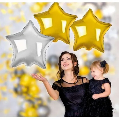balon foliowy gwiazda zloty srebrny godan 19 3 szt rnd