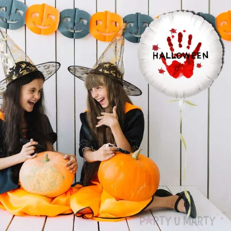 balon foliowy halloween krwawa reka bialy 18 rnd