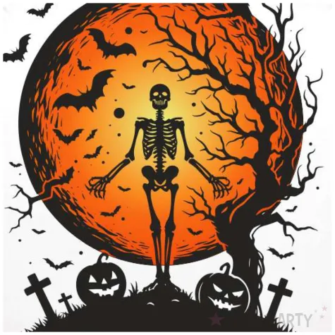 balon foliowy halloween szkielet i zachod slonca bialy 18 rnd