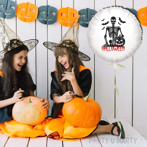 balon foliowy halloween szkielet z dynia bialy 18 rnd