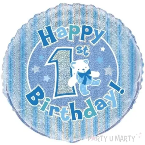 balon foliowy happy 1st birthday niebieski unique 18 rnd