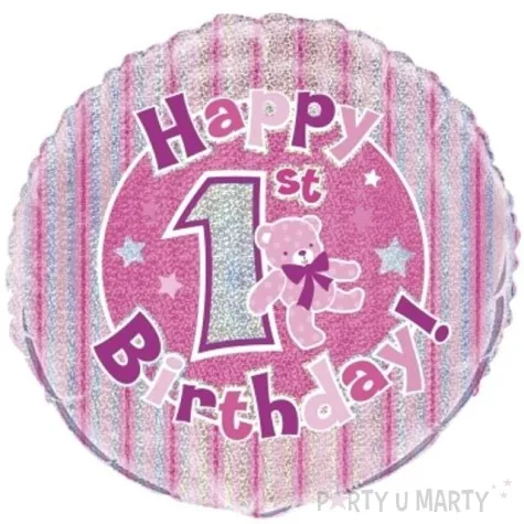 balon foliowy happy 1st birthday rozowy unique 18 rnd