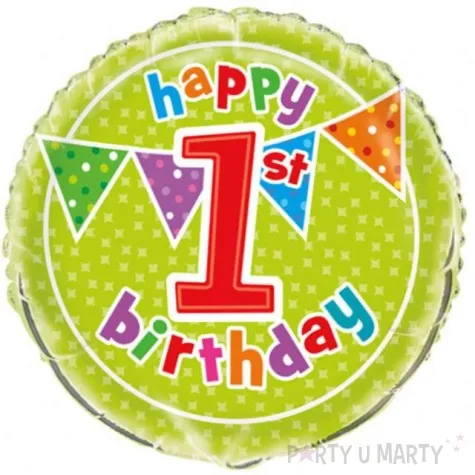balon foliowy happy 1st birthday unique 18 rnd