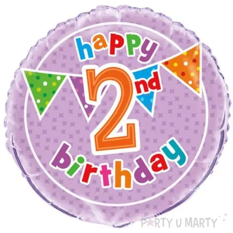 balon foliowy happy 2nd birthday unique 18 rnd