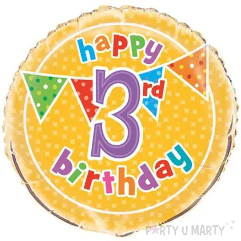 balon foliowy happy 3rd birthday unique 18 rnd