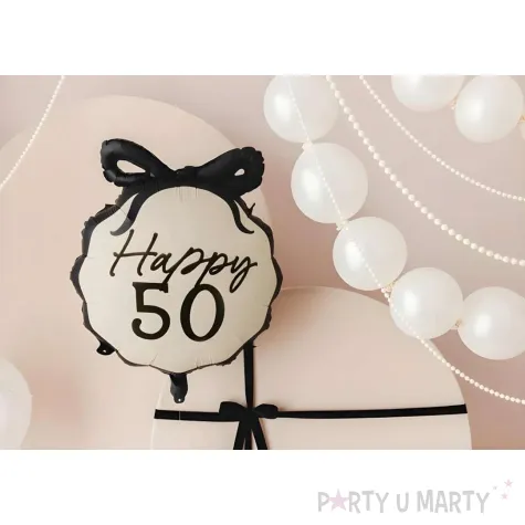 balon foliowy happy 50 kokardka dekoracja na 50 urodziny piecdziesiatke kremowy 20 9 shp
