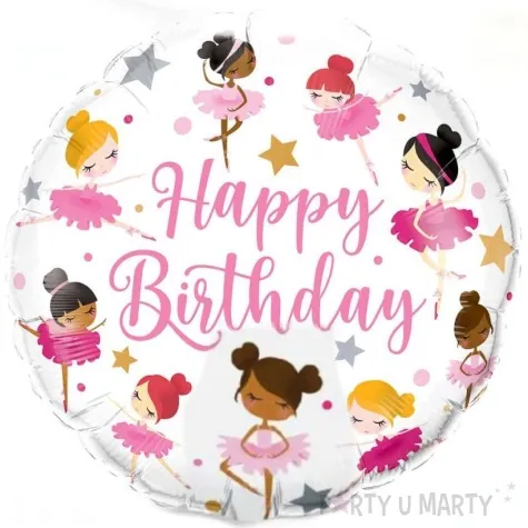 balon foliowy happy birthday baleriny bialy qualatex 18 rnd