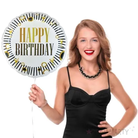 balon foliowy happy birthday bialy zloty godan 18 rnd