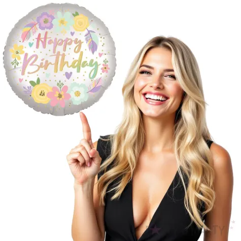 balon foliowy happy birthday boho rosliny dekoracja na urodziny 18 rnd
