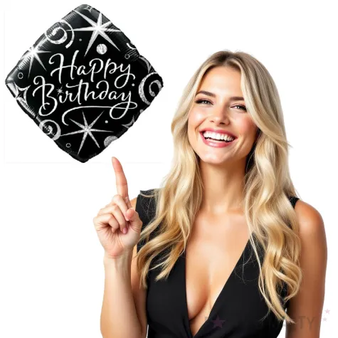 balon foliowy happy birthday czarno bialy qualatex 18 dmz