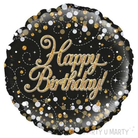 balon foliowy happy birthday czarny holograficzny oaktree 18 rnd