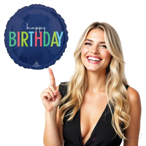 balon foliowy happy birthday dekoracja na urodziny granatowy 18 rnd