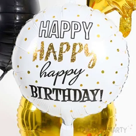 balon foliowy happy birthday dots bialo zloty folat 18 rnd