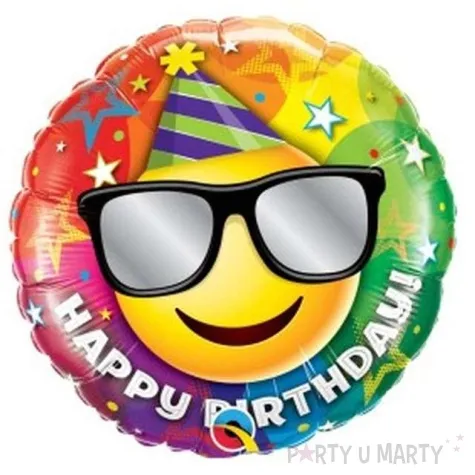 balon foliowy happy birthday emotka w okularach qualatex 18 rnd