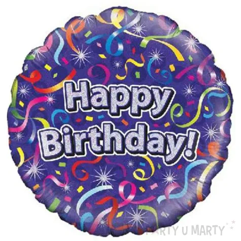 balon foliowy happy birthday fioletowy holograficzny oaktree 18