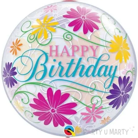 balon foliowy happy birthday flowers qualatex bubbles 22 orb